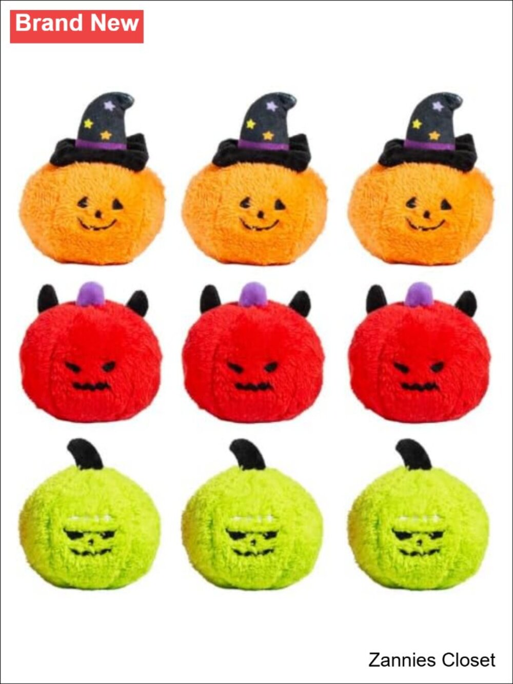 👻 Fun Express 9 Pc Halloween Plush Monster Pumpkins Boo Basket Stuffer Toys